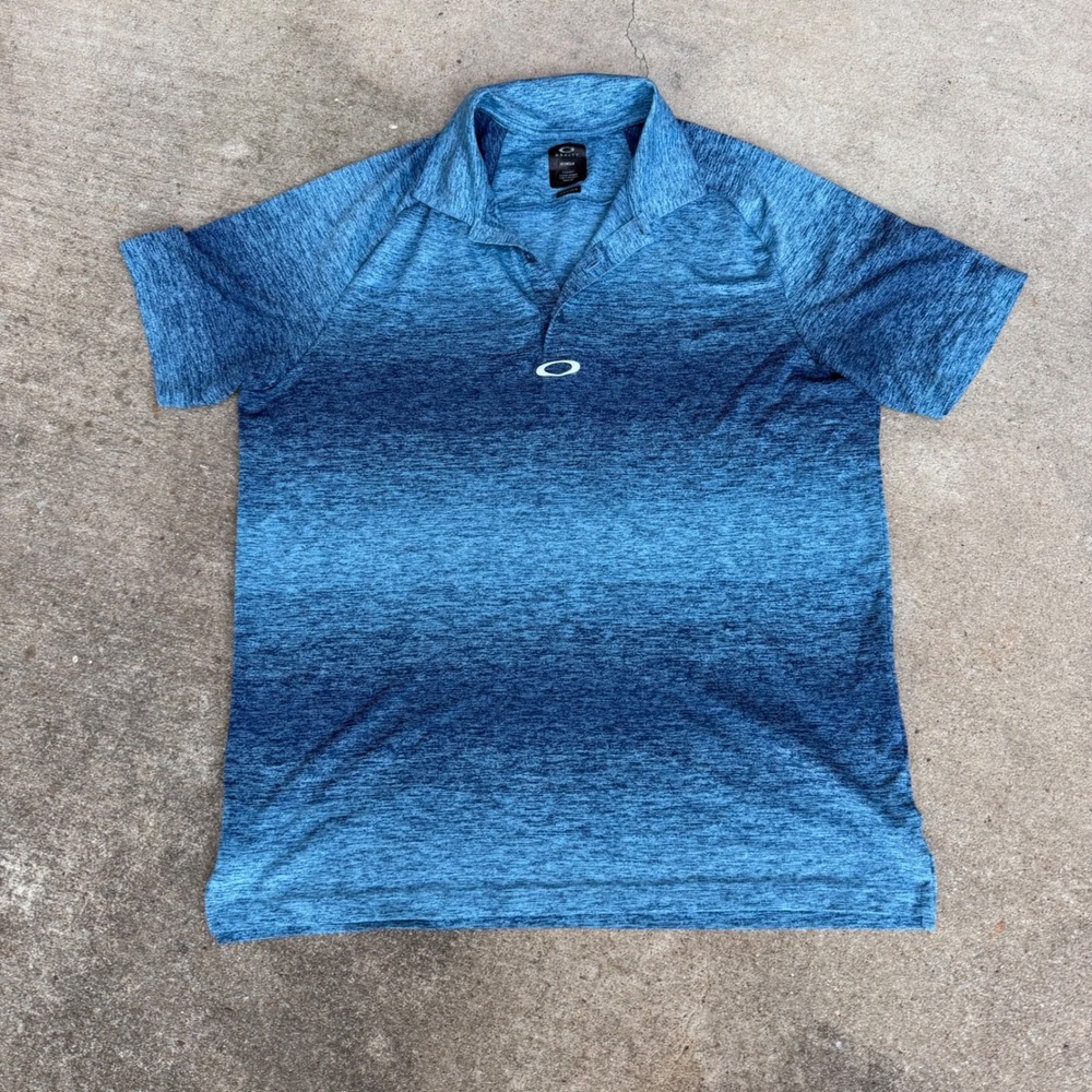 Oakley Hydrolix Mens Blue Ombre Space Dye Golf Polo Shirt Short Sleeve Small
